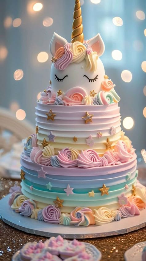 Rainbow Princess Birthday Cake, Cakes For 6 Year Girl, Unicorn Cake 4th Birthday, Unicorn Fairy Cake, Rainbow Unicorn Cake Birthday, Unicorn Academy Cake, Unicorn Birthday Cake Easy, 6th Birthday Cake Girl, Unicorn Cake Buttercream