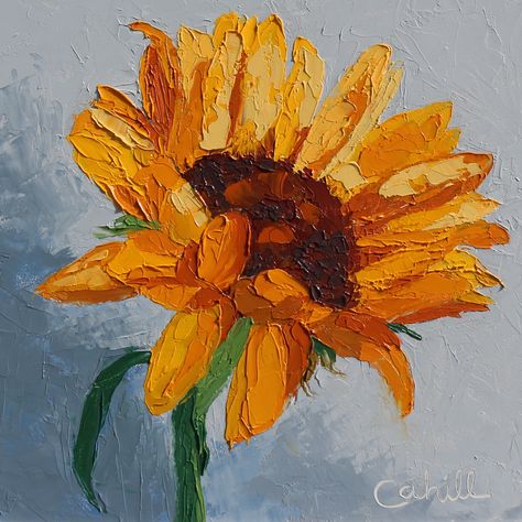 Diptych of Sunflower, Front, 6" x 6" Original Oil Painting http://www.barbycahillfineart.com/store/p133/Diptych_of_Sunflower%2C_Front.html Sunflower Painting Oil Paint, Sunflowers Oil Painting, Sunflower Painting Gouache, Painting Sunflowers Acrylics, Painting Ideas Sunflowers, Sunflower Oil Pastel, Sunflower Oil Painting, Sunflowers Painting, Sunflower Painting Acrylic