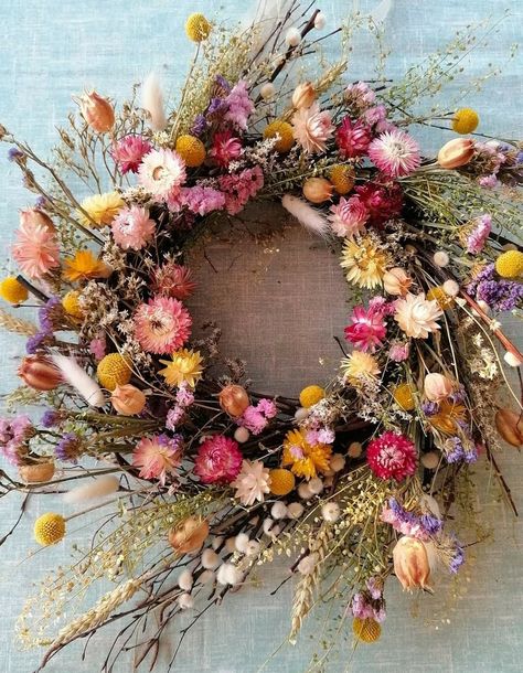 Flower Wreath Diy, Dried Floral Wreaths, Dried Flowers Diy, Dried Flower Wreath, Dried Wreath, Natural Wreath, Door Wreaths Diy, Dried Flower Wreaths, Wreath Diy