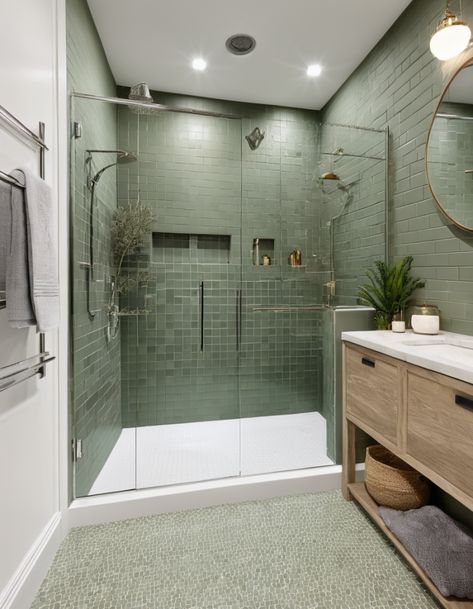 Step Into Luxury: 49 Unique Walk-In Shower Designs To Inspire You Walk In Shower Half Glass Wall, Step Down Shower Ideas, Walk In Shower With Sliding Glass Door, Tile Shower With Window, No Shower Door Showers, Walkin Shower With Bathtub, Glass Walk In Shower Ideas, Roll In Showers Master Bath, Small Bathroom Ideas With Shower Walk In