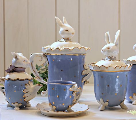 Cool Tea Sets, Fairy Tea Set, Alice In Wonderland Tea Set, Aesthetic Tea Set, Tea Cup Design, Gold Decorations, Teapot Set, Ceramic Tea Set, Coffee Cup And Saucer