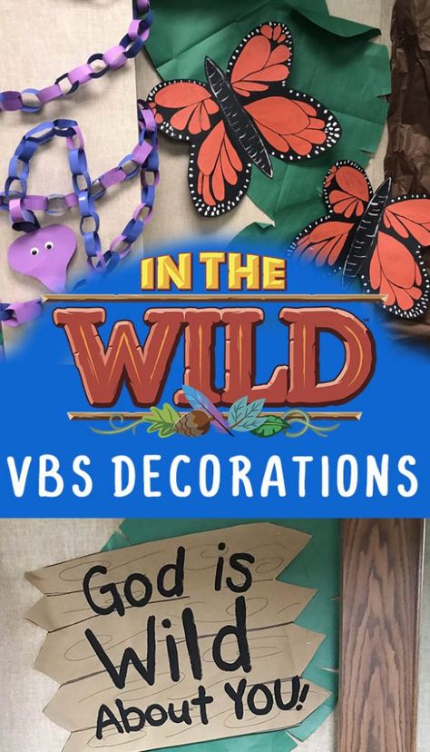 In The Wild VBS (Jungle/Safari Themed) Decoration Ideas - Clumsy Crafter Vbs Wild Life From Grow Kids 2023, Safari Craft Ideas, Wild Live Vbs Decorations, Wildlive Vbs Crafts, Wilderness Vbs Decorations, Vbs Themes 2024, The Great Jungle Journey Vbs 2024 Crafts, Creation Vbs Decorations, Jungle Vbs Crafts