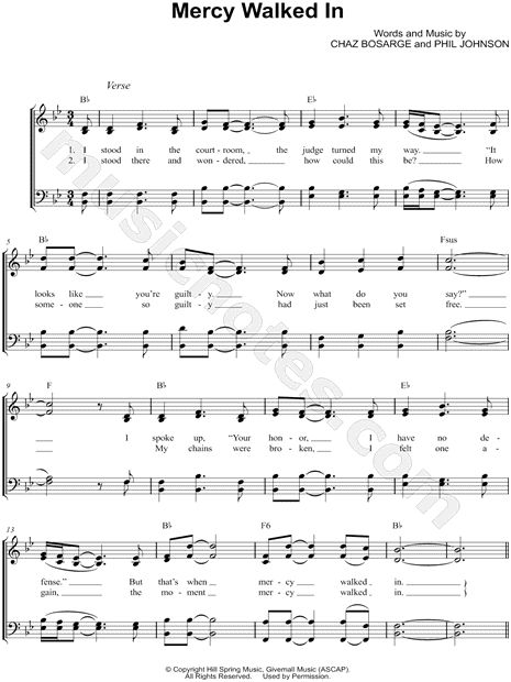 Print and download Mercy Walked In sheet music by Gordon Mote. Sheet music arranged for Piano/Vocal/Chords, and Hymn in Bb Major. Flute Notes, Spiritual Wellbeing, Gospel Song Lyrics, Hymn Print, Vocal Chords, Hymn Music, Worship Lyrics, Hymns Lyrics, Southern Gospel Music