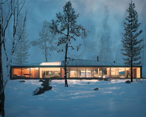 ArtStation - Clear Lake Cottage, Angel Kostov Funny Real Estate Quotes, Funny Real Estate, 3d Architectural Visualization, Real Estate Quotes, Lake Cottage, Clear Lake, Forest House, Cabins In The Woods, Glass House