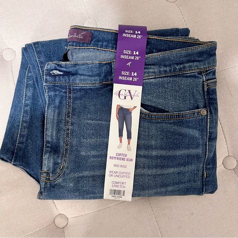 The Product Is A Gloria Vanderbilt Ladies' Cuffed Boyfriend Jean In A Dark Denim Wash. It Is A Size 14 With A Regular Fit And A Mid Rise. The Jeans Feature A Cuffed Hem And Are Made Of A Blend Of Spandex, Cotton, And Cotton Blend Denim Fabric. The Inseam Length Is 26 Inches, And The Style Is Designed To Be A Boyfriend Fit. This Item Comes New With Tags And Does Not Have Any Flaws! Please See All Photos For An Accurate Depiction Of Condition And Any Flaws. Measurements Can Also Be Found In Photos If Applicable. I Love Accepting Offers! Please Feel Free To Send One My Way. Bundle To Save More. Fast Shipping Guarantee! Ships Out Same Or Next Business Day.