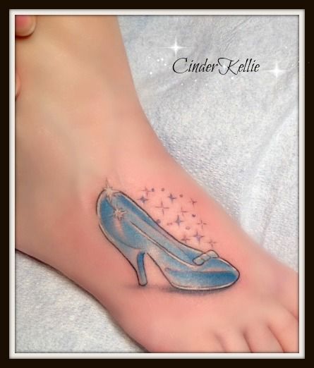 Cinderella's Slipper Tattoo - Bob at Your Flesh Tattoo in Durango, CO Cinderella Tattoo, Flesh Tattoo, Shoe Tattoos, Princess Tattoo, Cinderella Slipper, Marvel Tattoos, Disney Tattoo, Crown Tattoo, Lip Tattoos