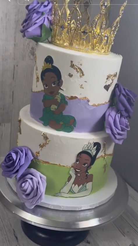 Baby Tiana Cake, Princess And The Frog Baby Shower Cake, Baby Tiana Birthday Party, Princess Tiana Birthday Cake, Princess Tiana Party, Frog Cupcakes, Princess Tiana Birthday Party, Tiana Birthday Party, Frog Baby Showers