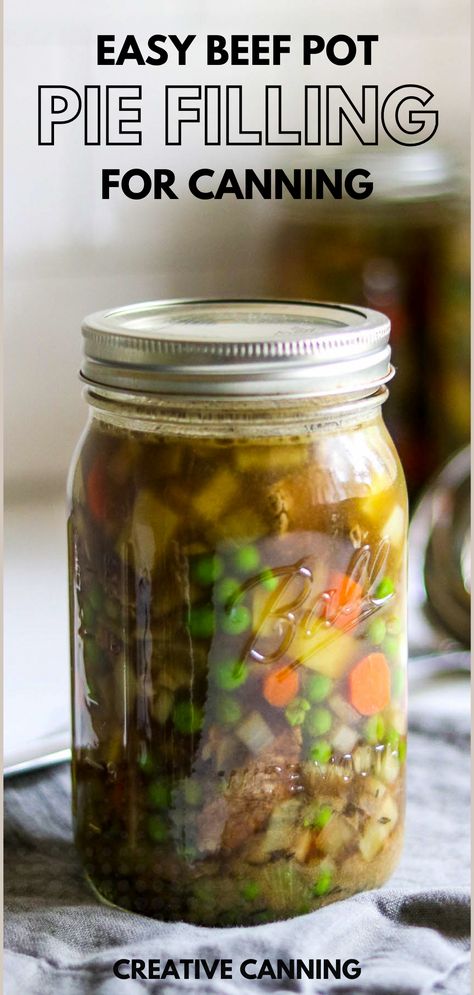 Beef Pot Pie Filling, Pot Pie Filling Recipe, Meals In Jars, Canning Beef Stew, Canning Beef, Canning Meals, Pressure Canning Meat, Canning Soup Recipes, Canning Beans