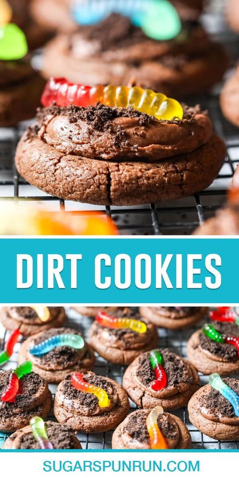 Topped with Oreo cookie crumbs and gummy worms, these dirt cookies are just like the pudding cups you had as a kid! They taste incredible and are easy to make with no chilling required. Dirt Cookies, Oreo Cookie Crumbs, Sugar Spun Run, Broma Bakery, Dirt Cake, Pudding Cups, Gummy Worms, Fruity Desserts, Oreo Cookie