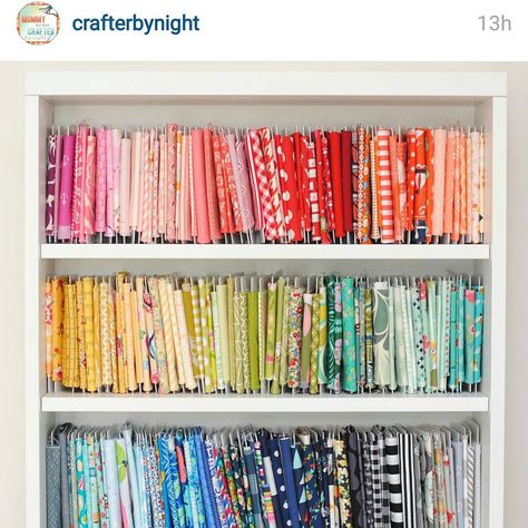 Check out Ashley's @crafterbynight stash! Better yet, check out her blog! There's a Polar Notions giveaway. Link in her profile #sewingroom #sewingorganization #fabricorganizers #minibolts #acidfree Fabric Storage Solutions, Personalized Quilt Labels, Fabric Clips, Sewing Room Storage, Fabric Board, Quilter Gifts, Free Spirit Fabrics, Quilt Labels, Organize Fabric