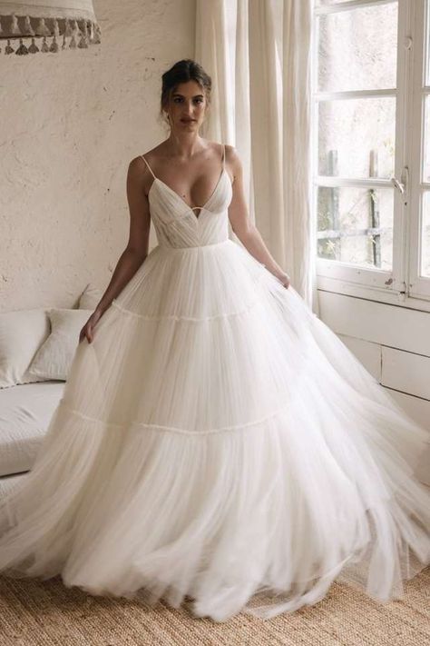 Alena Leena wedding dresses in Utah Simple A Line Tulle Wedding Dress, A Line Tool Wedding Dress, Plain Tulle Wedding Dress, Light Wedding Dress Flowy, Romantic Wedding Dress Flowy, Simple Flowy Wedding Dress, Simple Tulle Wedding Dress, Tiered Skirt Wedding Dress, A Line Tulle Wedding Dress