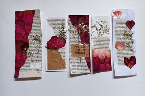 #Flower_Scrapbook_Ideas #Painting_With_Real_Flowers #Unique_Craft_Ideas #Bookmarks_Stickers Painting With Real Flowers, Rose Petals Craft, Bookmarks Stickers, Rose Bookmark, Flower Petal Art, Art Bookmarks, Handmade Journals Diy, Handmade Bookmarks Diy, Vintage Bookmarks