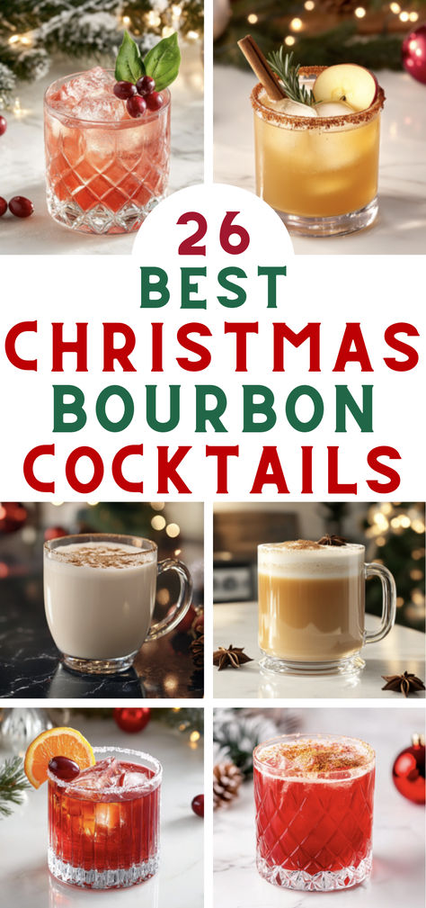 Best Christmas Bourbon Cocktails Bourbon Holiday Drinks, Bourbon Christmas Drinks, Holiday Bourbon Cocktails, Christmas Bourbon Cocktails, Coconut Milk Cocktail, Holiday Party Punch, Hot Chocolate Toppings, Cocktail Names, Bourbon Cocktail