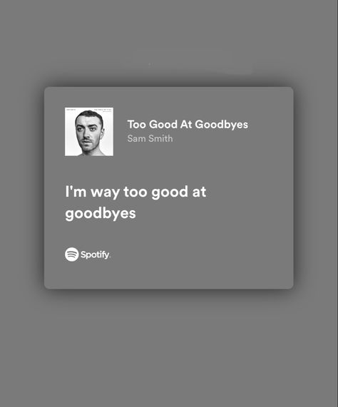 Too Good At Goodbyes Lyrics, Sam Smith Lyrics, Good At Goodbyes, Goodbye Lyrics, Leavers Shirt, Goodbye Quotes, Music Tiktok, Playlist Music, Spotify Lyrics