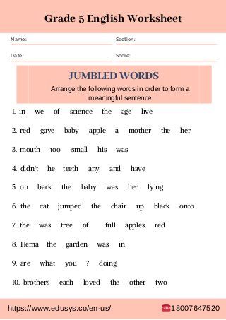 English grammar worksheet for 5th grade students Test Prep Fun, 5th Grade Grammar, Free English Worksheets, English Grammar Test, Jumbled Words, 5th Grade Worksheets, Ela Worksheets, English Grammar Exercises, Meaningful Sentences