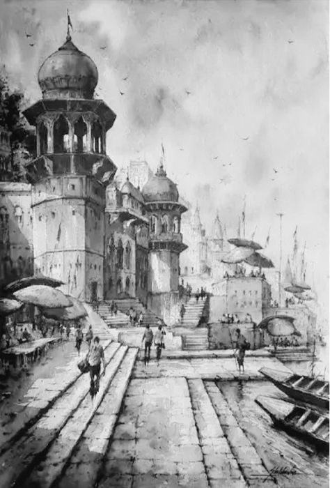 Indian Temple Architecture Drawing, Varanasi Pictures, Char Minar, Mad Charcoal, Banaras Ghat, Dev Diwali, Ganga Ghat, Places To Travel In India, Diy Art Work