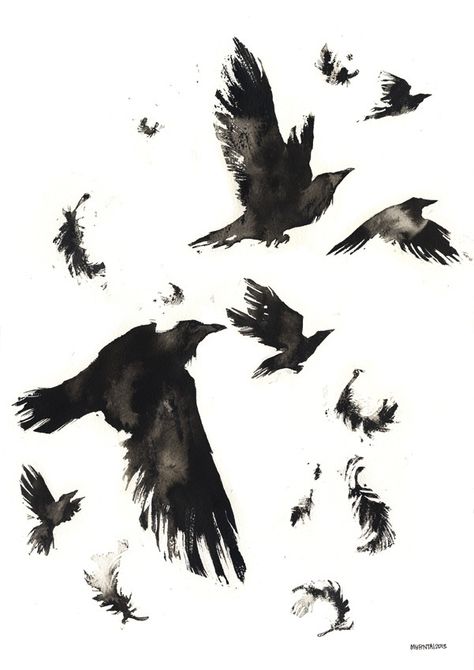 Rabe Tattoo, Crows Drawing, Crow Tattoo, Black Birds, Raven Tattoo, Crow Art, Raven Art, Birds Tattoo, Birds Flying