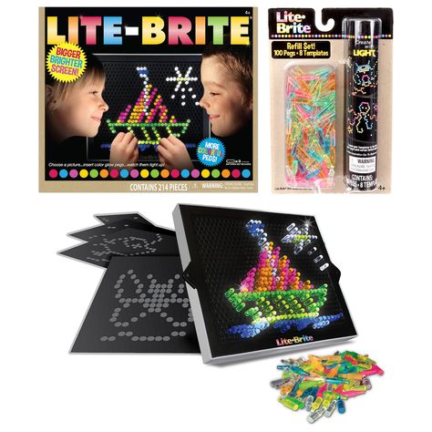 Lite Brite Ultimate Classic & Refill Pack Online Only Value Bundle with 14 Templates & 300 Pegs ~ $24.99 at amazon.com Retro Kids Toys, Magic Screen, Kids Awards, Lite Brite, Nostalgic Toys, Retro Kids, Retro Toys, Classic Toys, Big Game