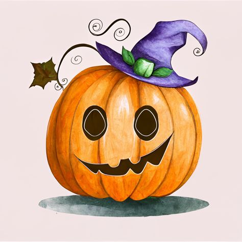 Pumpkins And Gourds Drawing, Fall Witch Drawing, Witches Caldron Drawings, Watercolor Witches Hat, Witch’s Hat Drawing, Pumpkin Art Project, Halloween 5, Creative Pumpkins, Halloween Inspo