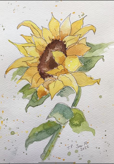 Sunflower Watercolor Painting, Sunflower Drawing, Watercolour Inspiration, Diy Watercolor Painting, Watercolor Paintings Easy, Fall Watercolor, Watercolor Flower Art, 수채화 그림, Sunflower Art