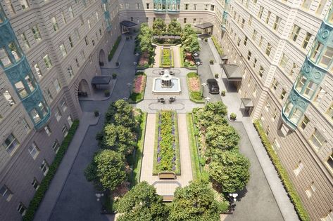 Courtyard of The Belnord, NYC The Belnord, Courtyard Apartments, New York Buildings, Marble Island, Apartment Goals, Fireplace Garden, White Oak Floors, New Century, Guest Bathrooms