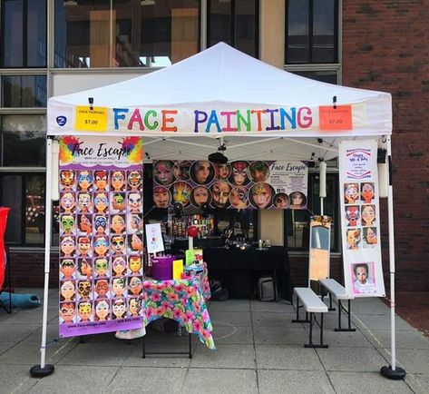 Face Paint Booth Set Up, Face Painter Set Up, Face Painting Set Up, Face Painting Booth Set Up, Face Paint Booth, Easy Body Painting, Face Painting Booth, Stall Display Ideas, Festival Booth Display