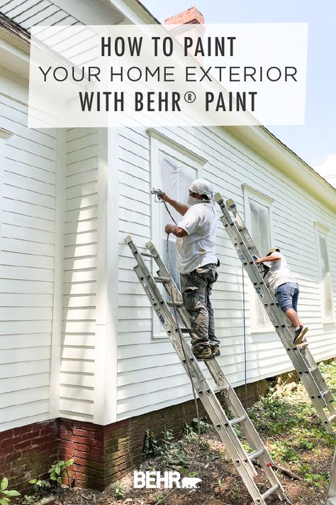 A new coat of BEHR ULTRA™️ Exterior Paint in Silky White had this historic home looking brand new! Just check out this post from Katie, of Bower Power, for the tutorial and before and after pictures. This clean, neutral hue is just what was needed to restore this home to its classic style. Click below to learn more. Behr Silky White Exterior, Behr Polar Bear White Exterior, Behr Exterior Paint Colors For House, Behr Exterior Paint, Best Paint Sprayer, White Exterior Paint, Behr Colors, Color Of The Month, Behr Paint