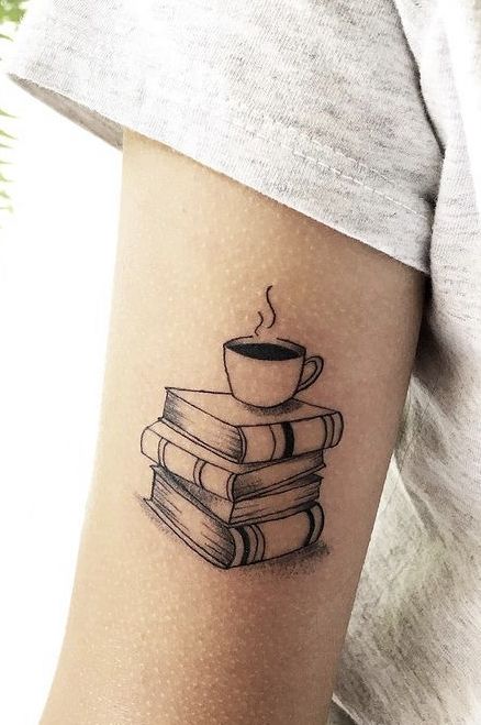 Reading Tattoo, Traditional Tattoo Outline, Teacher Tattoos, Books Tattoo, Tea Tattoo, Bookish Tattoos, Literary Tattoos, Coffee Tattoos, Tattoos For Lovers