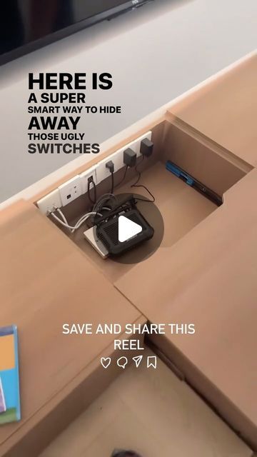 AAA INTERIORS • Design & Execution on Instagram: "Smart way to conceal your switch and sockets 💡

Conceal those electrical points in your Tv cabinet drawers. Such a smart solution 

#hacks #interiordesigntips #designtips #tipsandtricks #rentalhome #trendingreels #trending #interiordesign #inteira #noidablogger #tv #construction #construção #jersey #HomeDecor #HouseToHome #Homelnspiration #americanstyle #americandream #america #layout #homesweethome

[interiors, beach club, layout, pickle ball, home, decor]" Memory Reboot, Club Layout, Hidden Tv Cabinet, Tv Built In, Hidden Tv, Hide Cables, Hidden Spaces, Tv Shelf, 50k Views