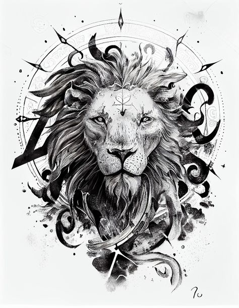 Leo Sketch Zodiac, Leo Zodiac Tattoo Design, Lion Tattoo Drawing Sketches, Leo Tattoo For Men Zodiac, Leo Tattoo Men, Leo Zodiac Art Tattoo Ideas, Lion Zodiac Tattoo, Zodiac Leo Tattoo, Leo Tattoo For Men