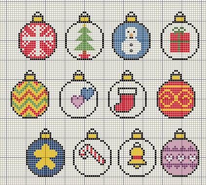 Christmas Bauble themed motif cross stitch designs Pixel Art Noel, Stitch Christmas Ornament, Christmas Cross Stitch Patterns Free, Cross Stitch Christmas Cards, Tiny Cross Stitch, Xmas Cross Stitch, Cross Stitch Christmas, Cross Stitch Christmas Ornaments, Mini Cross Stitch