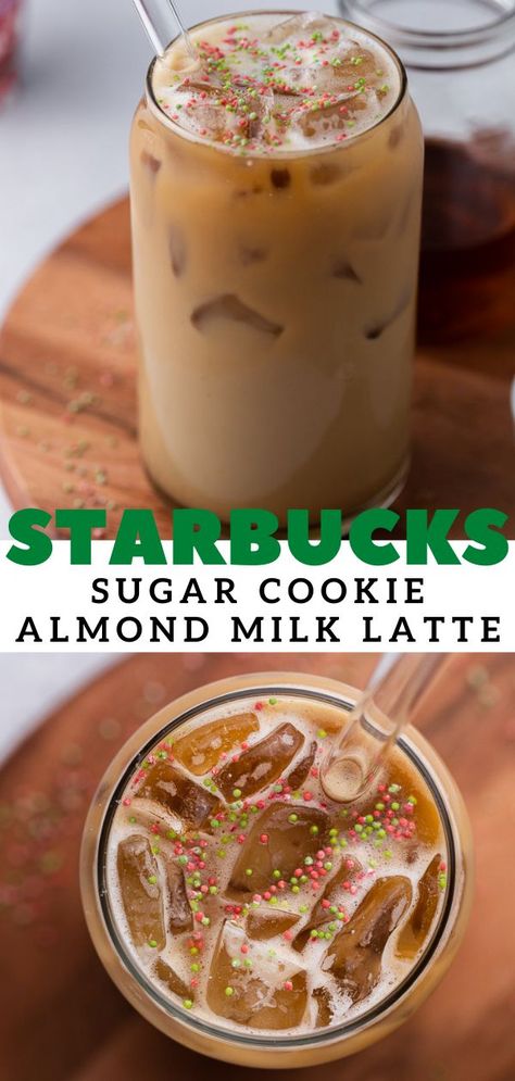 Starbucks iced sugar cookie almond milk latte Sugar Cookie Creamer Recipe, Sugar Cookie Coffee Creamer Recipe, Sugar Cookie Coffee Syrup, Starbucks Sugar Cookie Syrup, Sugar Cookie Creamer, Sugar Cookie Almond Milk Latte, Sugar Cookie Coffee, Starbucks Sugar Cookie, Sugar Cookie Syrup