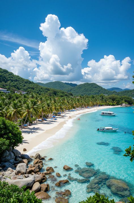 Koh Samui's Chaweng Beach: where white sand meets turquoise waters. Discover a tropical paradise with swaying palms, fishing boats, luxury resorts, and perfect skies. #BeachLife #TravelGoals Koh Samui Aesthetic, Luxury Tropical Resort, Thailand Pics, Thailand Koh Samui, Thailand Luxury, Vision Board Travel, Paradise Pictures, Koh Samui Beach, Thailand Beach