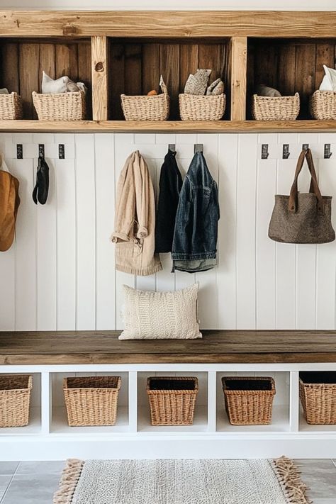 Organize your mudroom with functional design tips that maximize storage and keep entryways clutter-free. #MudroomDesign #OrganizedEntryway Room Wall Organization, Mudroom Storage Diy, Cabinet Mudroom, Hanging Storage Cabinet, Shoe Bins, Ikea Mud Room, Mudroom Laundry Room Ideas, Entry Organization, Functional Mudroom