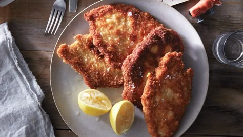 Parmesan Chicken Cutlets | Bon Appetit Recipe Chicken Cutlet Recipes, Pork Schnitzel, Cutlets Recipes, Chicken With Olives, Parmesan Chicken, Chicken Cutlets, Pork Dishes, Chicken Parmesan, Crispy Chicken