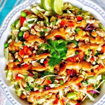 Thai Chicken Crunch Salad (CPK Copycat recipe) - Urban Bliss Life Cpk Salad, Chinese Chicken Salad Dressing Recipe, Chicken Salad Dressing Recipe, Chinese Chicken Salad Dressing, Thai Crunch Salad, Banana Crumb Cake, Thai Green Chicken Curry, Green Chicken Curry, Chicken Salad Dressing