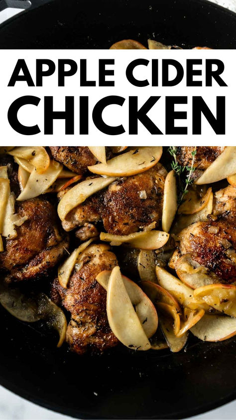 apple cider chicken Apple Cider Chicken, Cider Chicken, Chicken Skillet Recipes, One Pan Dinner, One Skillet, Dinner Meal, Slow Cooker Chili, Fall Flavors, Fun Easy Recipes