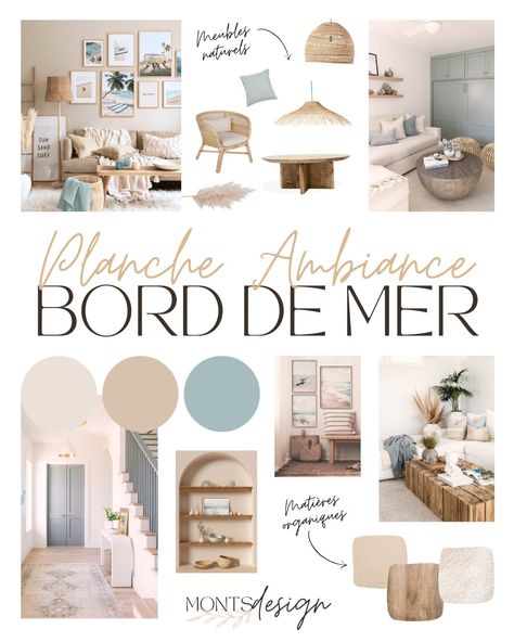 🏖️✨ Transformez votre intérieur en un havre de paix avec cette Planche d'Ambiance Bord de Mer ! 🌊🐚 Imaginez-vous sur la plage, les pieds dans le sable, bercé par le doux murmure des vagues... 🌅🌴 Avec des couleurs fraîches et apaisantes, des matériaux naturels et des touches de bleu océan, créez une atmosphère estivale chez vous et profitez de l'esprit vacances toute l'année. 🏡💙 Quel est votre élément préféré de cette planche d'ambiance ? Dites-le-moi en commentaire ! 👇 #DécoBordDeMer #Insp... Decoration Surf, Atelier Ideas, Beach Cottage Style, Beach Cottages, May 17, Cottage Style, Mood Boards, Concept Design, Magnolia