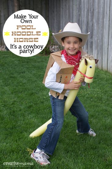 Pool Noodle Hacks: Halloween Costumes | Create Craft Love Pool Noodle Horse, Noodle Horse, Western Cowboy Party, Boys Halloween Costumes Diy, Cowboy Dress, Cowboy Crafts, Cowboy Vest, Vbs Craft, Simple Pool