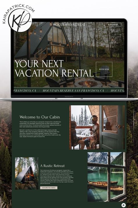 Airbnb Host Website Design | Wix Website Template | Custom Property Site & VRBO Superhost Templates for Cabin and Mountain Rentals Retreat Template, Airbnb Website Design, Retreat Website, Airbnb Website, Woodland Retreat, Wix Website Templates, Countryside Vacation, Website Illustration, Website Header Design