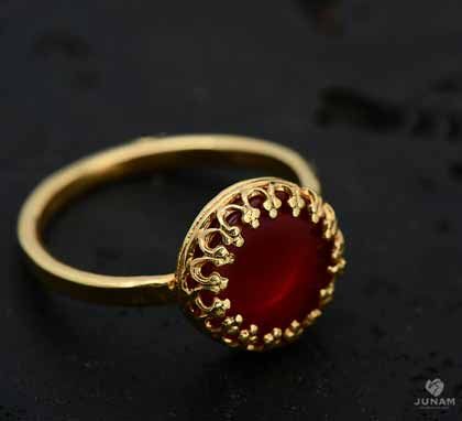 Gorgeous Red Carnelian Ring 18 karat gold plated and handmade with intricate details inspired by Indian jewelery. Emerald Necklaces, Red Carnelian, Carnelian Ring, Gold Rings Fashion, Gold Rings Jewelry, Gold Ring Designs, Gold Jewelry Simple, Gold Bangles Design, Gold Jewellery Design Necklaces