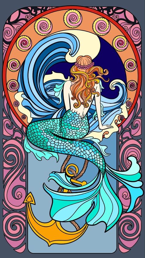 Mermaid Wallpaper, Minimal Tattoo Designs, Minimal Tattoo Ideas, Alphonse Mucha Art, Mermaid Artwork, Mermaid Illustration, Mermaid Drawings, Mermaid Glass, Mermaid Painting