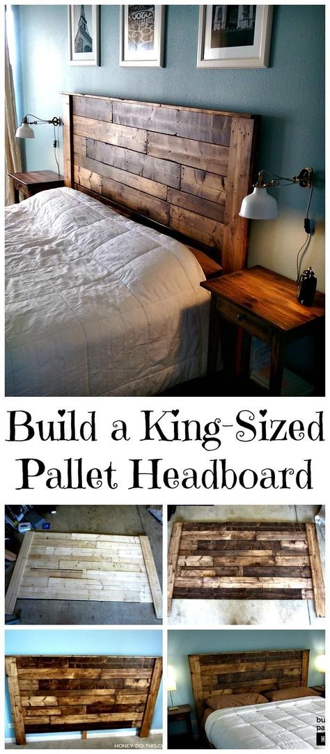 King Size Pallet Headboard, Diy Wooden Headboard, Pallet Headboards, Pretty Headboard, Pallet Headboard Diy, Headboard Tutorial, Diy Wood Headboard, Wooden Pallet Crafts, Diy Headboard Ideas