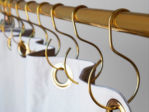 Acadia-S-Hooks Bathroom Door Hooks, Elegant Shower Curtains, Diy Bathroom Makeover, Bathroom Necessities, Brass Shower, Shower Hooks, Shower Rod, Door Hooks, Sugar Land