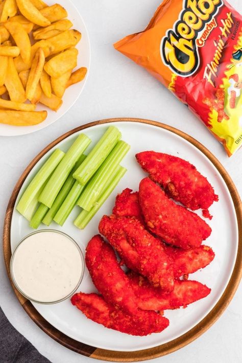 Air Fryer Flamin' Hot Cheetos Chicken  | Air Frying Foodie Hot Cheetos Chicken Tenders, Air Fryer Hot Chicken And Cheese Wraps, Hot Cheetos Fried Chicken, Hot Honey Chicken Air Fryer, Hot Cheeto Chicken, Cheeto Chicken, Chicken Recipe Air Fryer, Flaming Hot Cheetos Chicken, Hot Cheetos Chicken