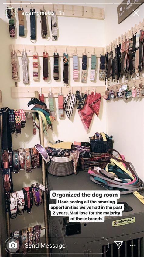 Dog Gear Storage, Dog Supplies Organization, Collar Display, Dog Closet, Dog Bedroom, Psychiatric Service Dog, Service Dog Patches, Dog Storage, Dog Organization