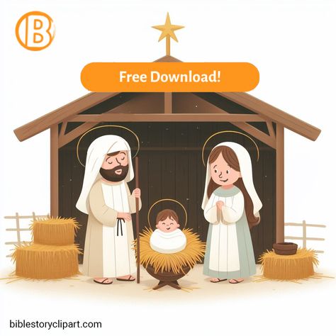 Nativity Scene with Mary, Joseph, and the Baby in the Manger Bible Clipart, Bible Tips, Bible Videos, The Nativity Scene, Jesus Birth, Bible Video, The Nativity, Bible Story, Free Bible