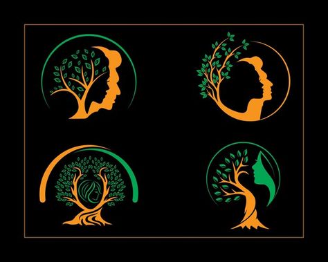 Vector tree logo design with human face ... | Premium Vector #Freepik #vector #abstract-tree #green-life #leaf #tree-logo Tree Of Life Logo Design Ideas, Family Tree Logo, Tree Of Life Logo, Lady Logo, Tree Logo Design, Tree Faces, Vector Trees, Tree Logo, Tree Logos