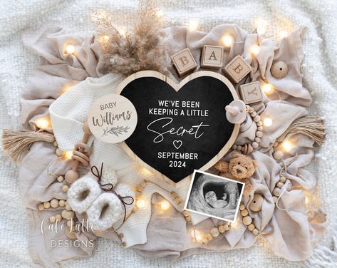 Boho Digital Pregnancy Announcement - Little Secret Heart