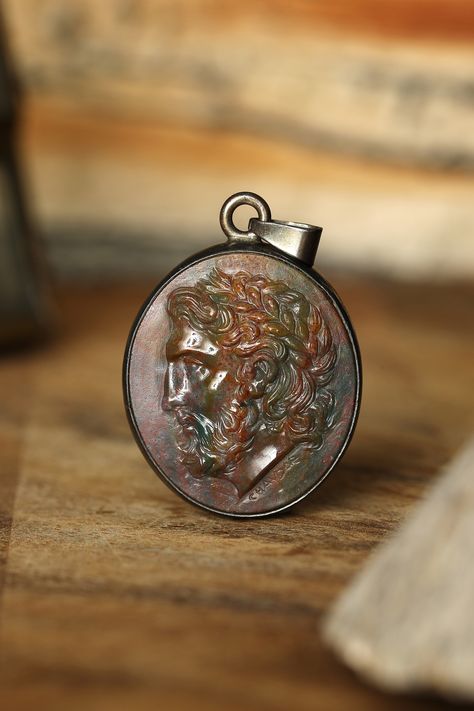 Zeus Jupiter, Carving Jewelry, Cameo Pendant, The Mighty, Copper Jewelry, Sterling Silver Pendant, Seals, Sterling Silver Pendants, Silver Pendant